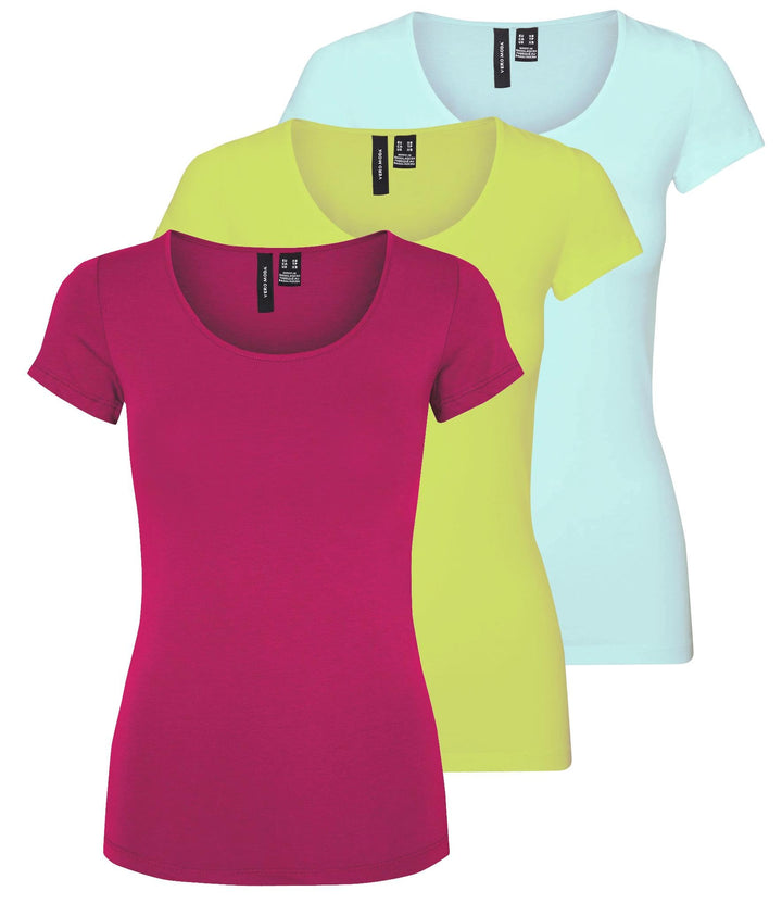 VERO MODA Damen Vmmaxi My Ss Soft U-Neck Noos T-Shirt S 3er Pack (Bright Rose, Wild Lime, Dusty Aqua