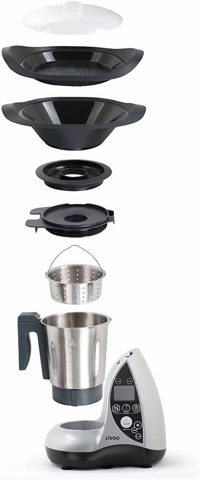 Livoo DOP142G Küchenmaschine beheizbar, Edelstahl, grau, Grau