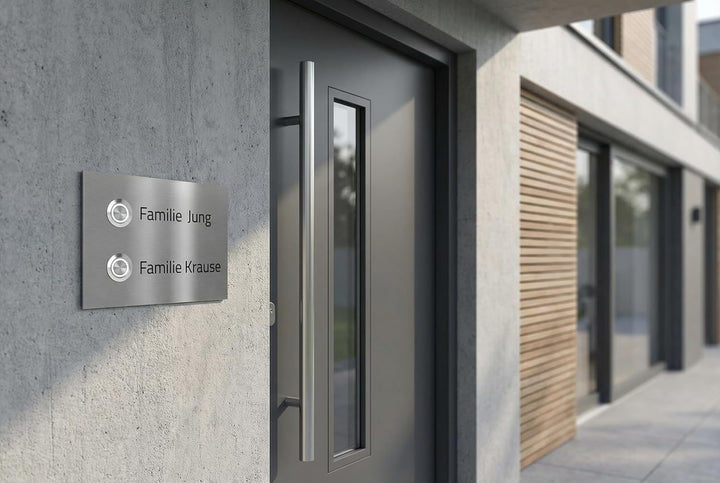 Zweifamilienhaus Klingelplatte Frankfurt 140 x 100 X 3mm V2A Edelstal kostenlose Lasergravur (LED we