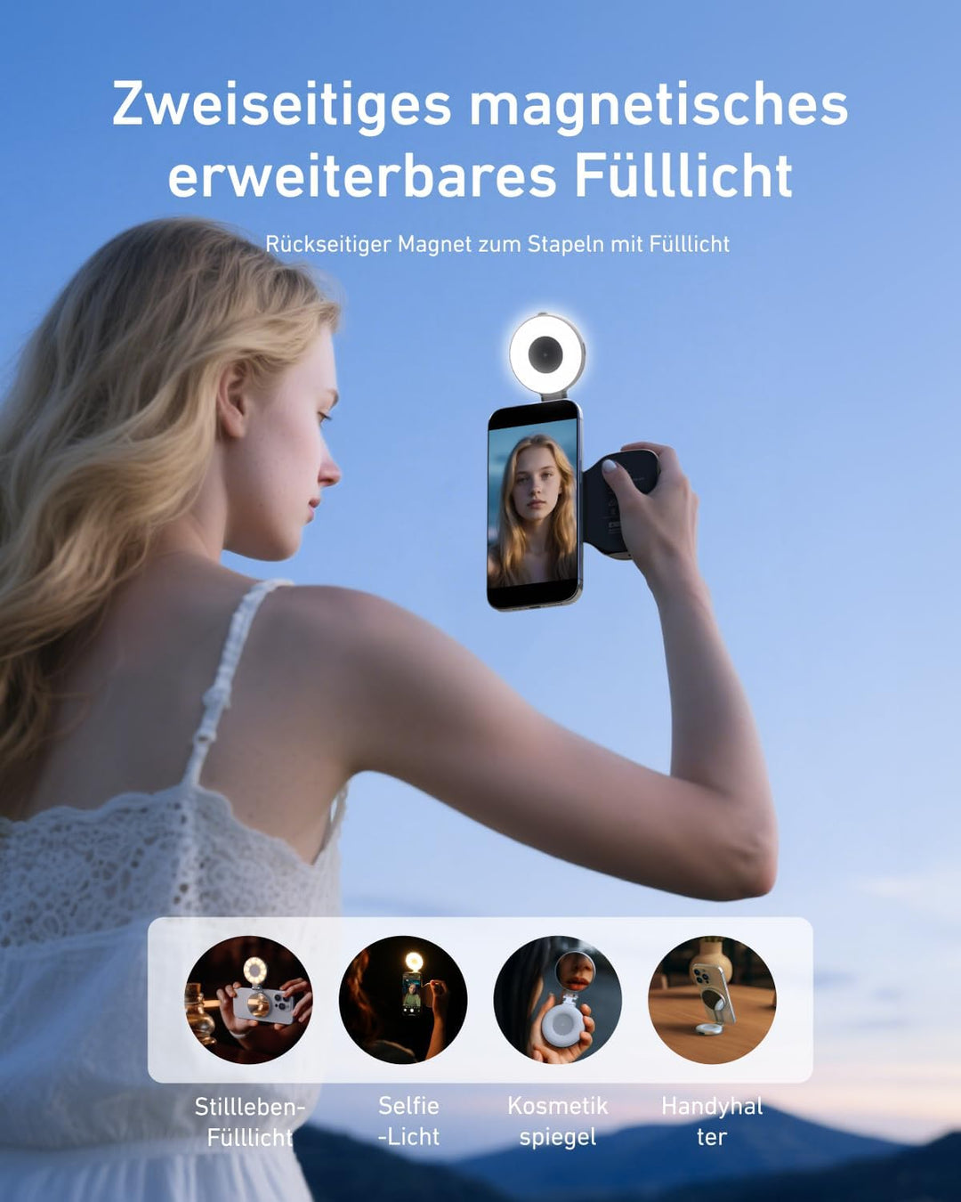 TELESIN Fun Shot Magnetischer Handy-Kameragriff (Schwarz) + C03 Magnetisches Selfie-Licht (Weiss) Se
