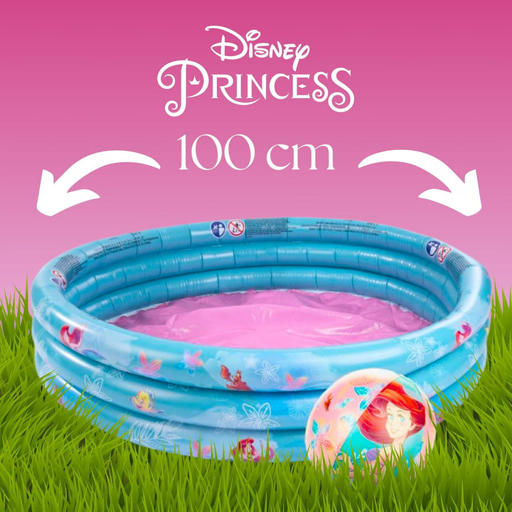 Disney Princess Aufblasbarer Pool, Ariel Sebastian Fabius Kinderpool, Rund Mehrfarbig, 100 cm