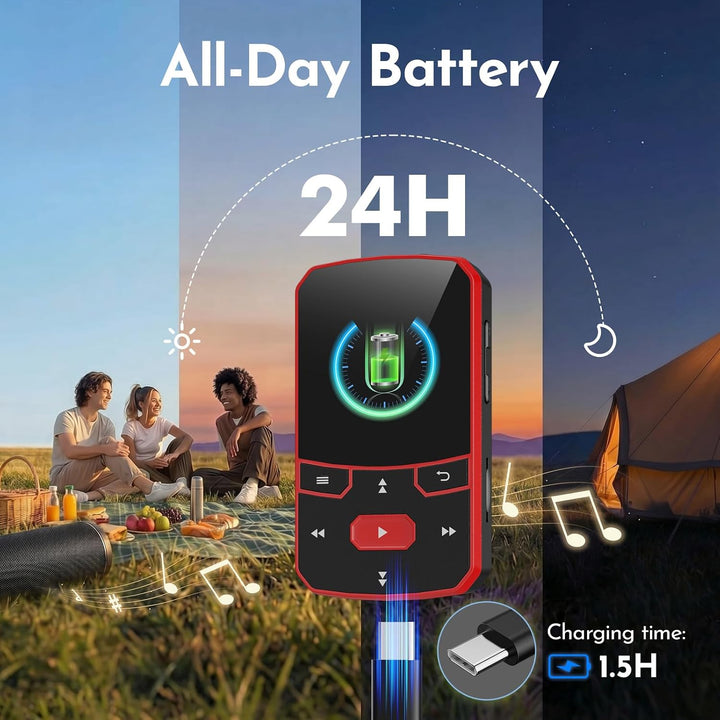 64GB MP3 Player Bluetooth 5.3, Clip Sport Musikplayer mit Blindbedienung, Tragbarer 29g Mini Audiopl