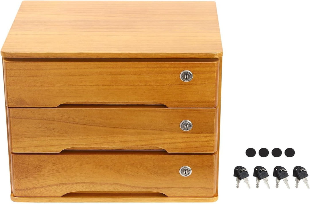 Aufbewahrungsbox mit 3 Ebenen, mit abschliessbarer Schublade, Schreibtisch-Organizer aus Holz, L 39