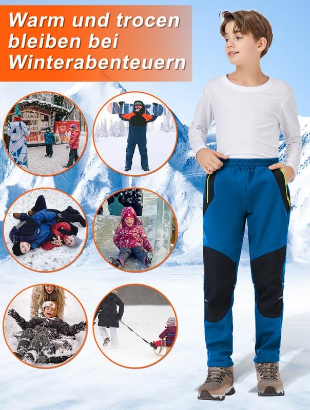Zzkouine Kinder Softshellhose Schneehose Thermohose Hosen Jungen Mädchen Winterhose Outdoorhose Wand