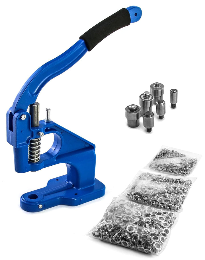 QWORK Ösenpresse Set, Handpresse Ösenmaschine Ösenzange Set Punch Tool Kit, mit 3 Stanzformen (6/10/
