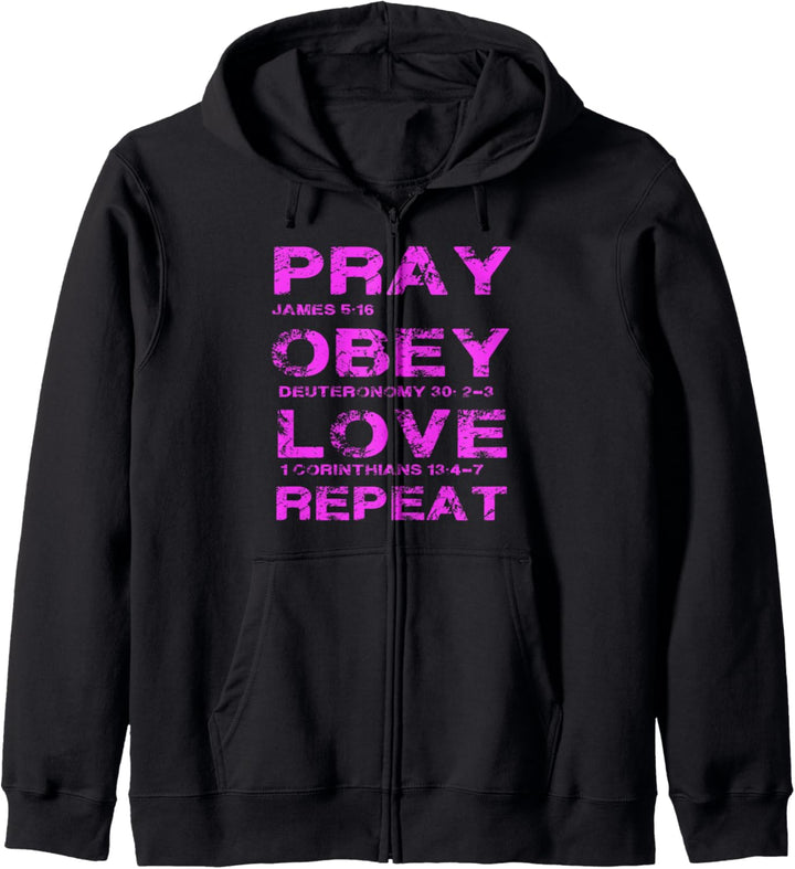 Pray Obey Love Repeat Bibelvers Christliches Bibelzitat Kapuzenjacke