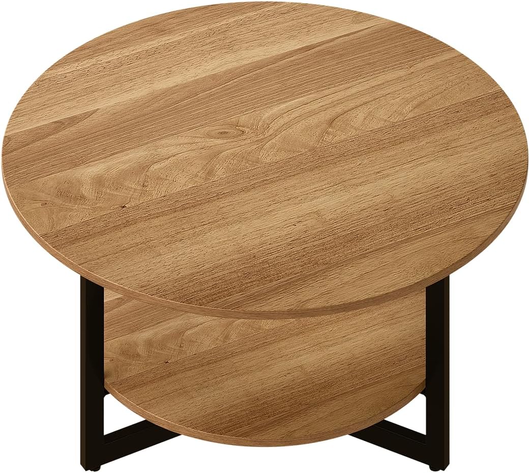 skølm Drakkar Couchtisch rund Ø70 cm – Wohnzimmertisch aus Massivholz Eiche & Metallgestell – Sofati