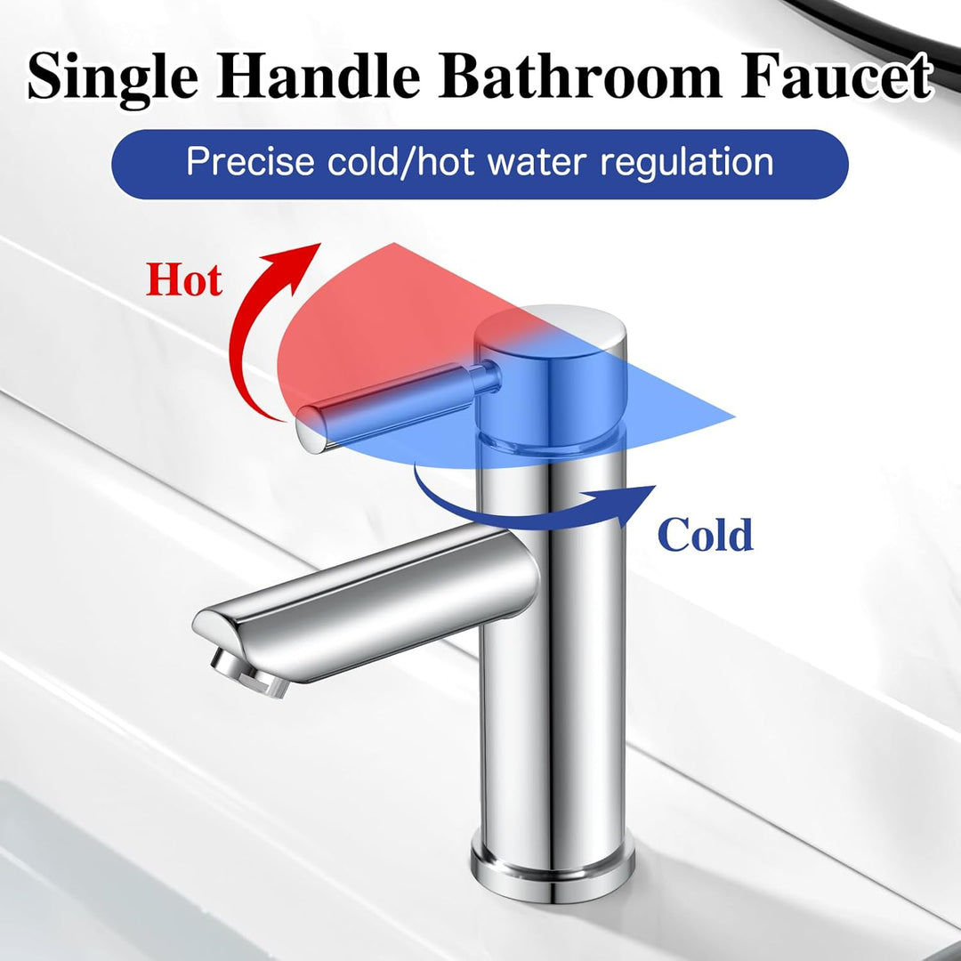 kisimixer Wasserhahn Bad, 304 Edelstahl Waschtischarmatur Mischbatterie Waschbecken Armaturen, Einhe