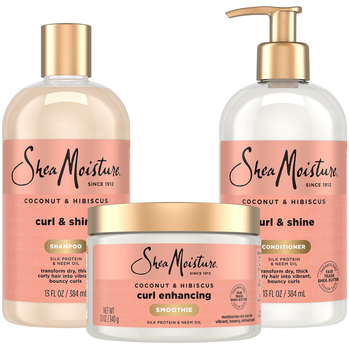 Shea Moisture Coconut & Hibiscus Curl TRIO: Includes Curl & Shine Shampoo, Curl & Shine CONDITIONER,