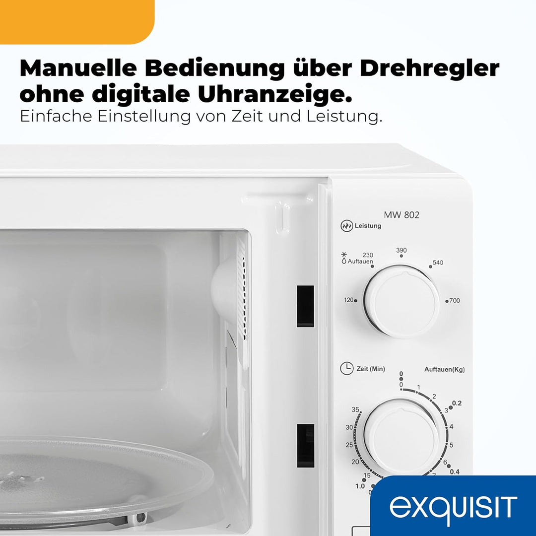 Exquisit Mikrowelle MW 802 | 700 W Leistung | 20 L Garraum | kompakte Mikrowelle mit Edelstahl Innen
