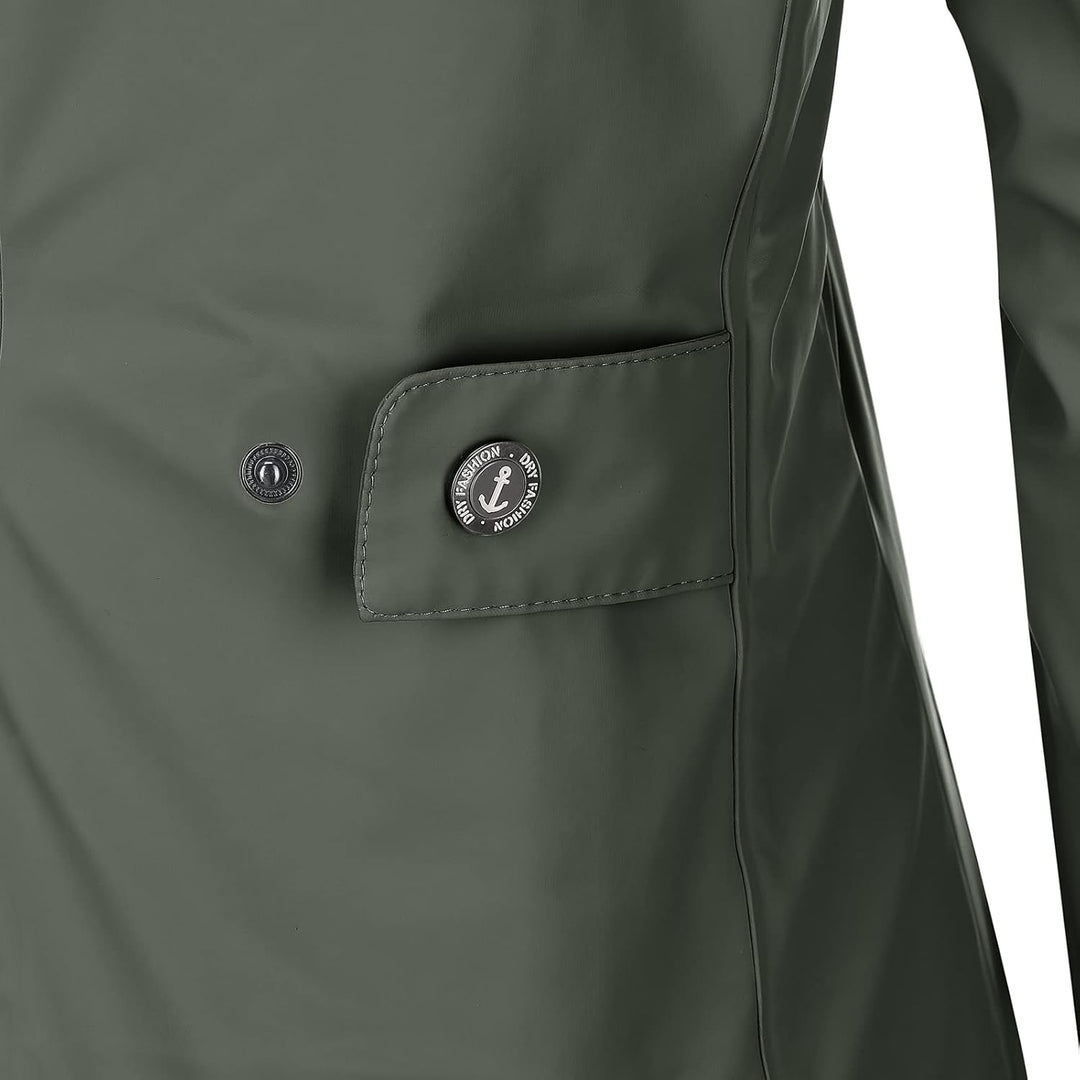 Dry Fashion Damen Regenmantel Malmö - Frauen Regenjacke Jacke mit Kapuze Lang Winddicht Wasserdicht