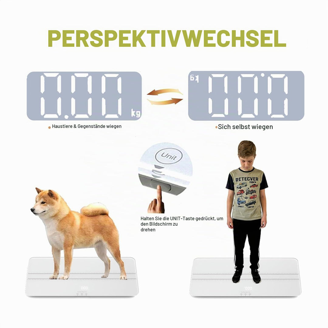 Digitale Haustierwaage für Hunde und Katzen, grosse Hundewaage, max. 220 Pfund, wiederaufladbare Ver