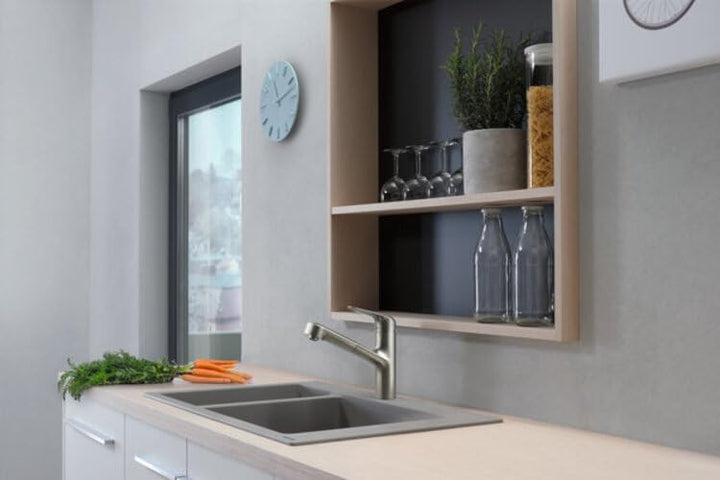 hansgrohe Küchenarmatur (Wasserhahn Küche 120° schwenkbar, hoher ausziehbarer Auslauf 150mm, Standar