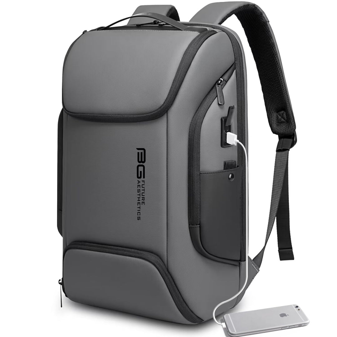BANGE Laptop Business Männer Rucksack Wasserdicht Grosse Kapazität Externe Lade Port Tasche Grau Mod