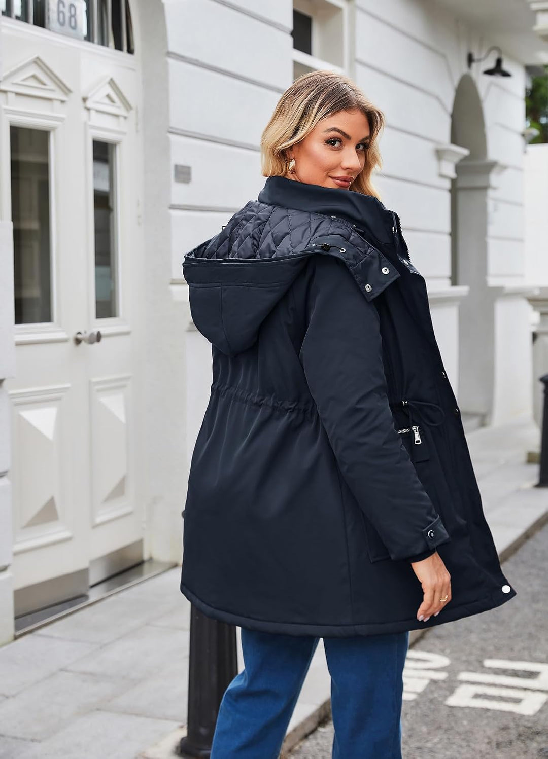 Maacie Umstands Baumwolljacke 3 in 1 Winter Langer Puffer Daunenjacke Parka mit Kapuze mit Taschen W