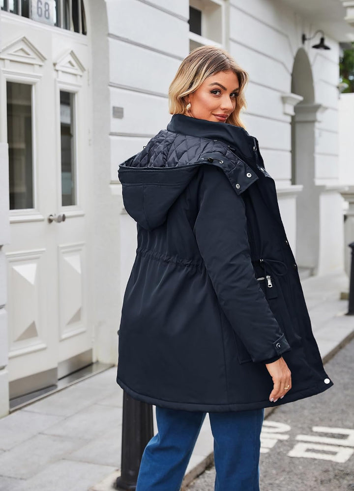 Maacie Umstands Baumwolljacke 3 in 1 Winter Langer Puffer Daunenjacke Parka mit Kapuze mit Taschen W