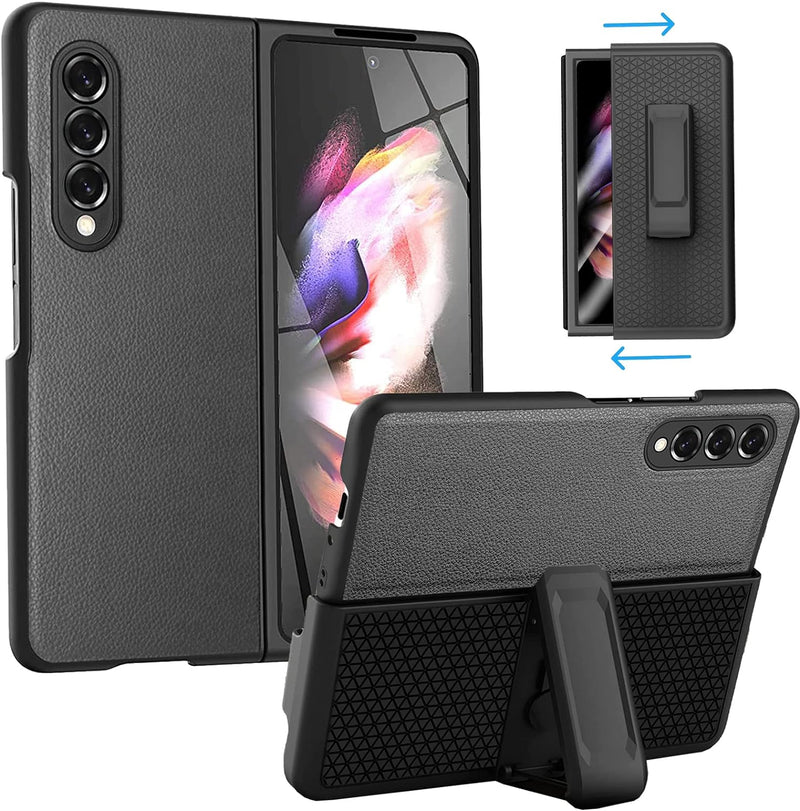 Miimall Schutzhülle für Galaxy Z Fold 3 mit Gürtelclip Hülle, Hochwertiges PU Leder Angenehme Haptik