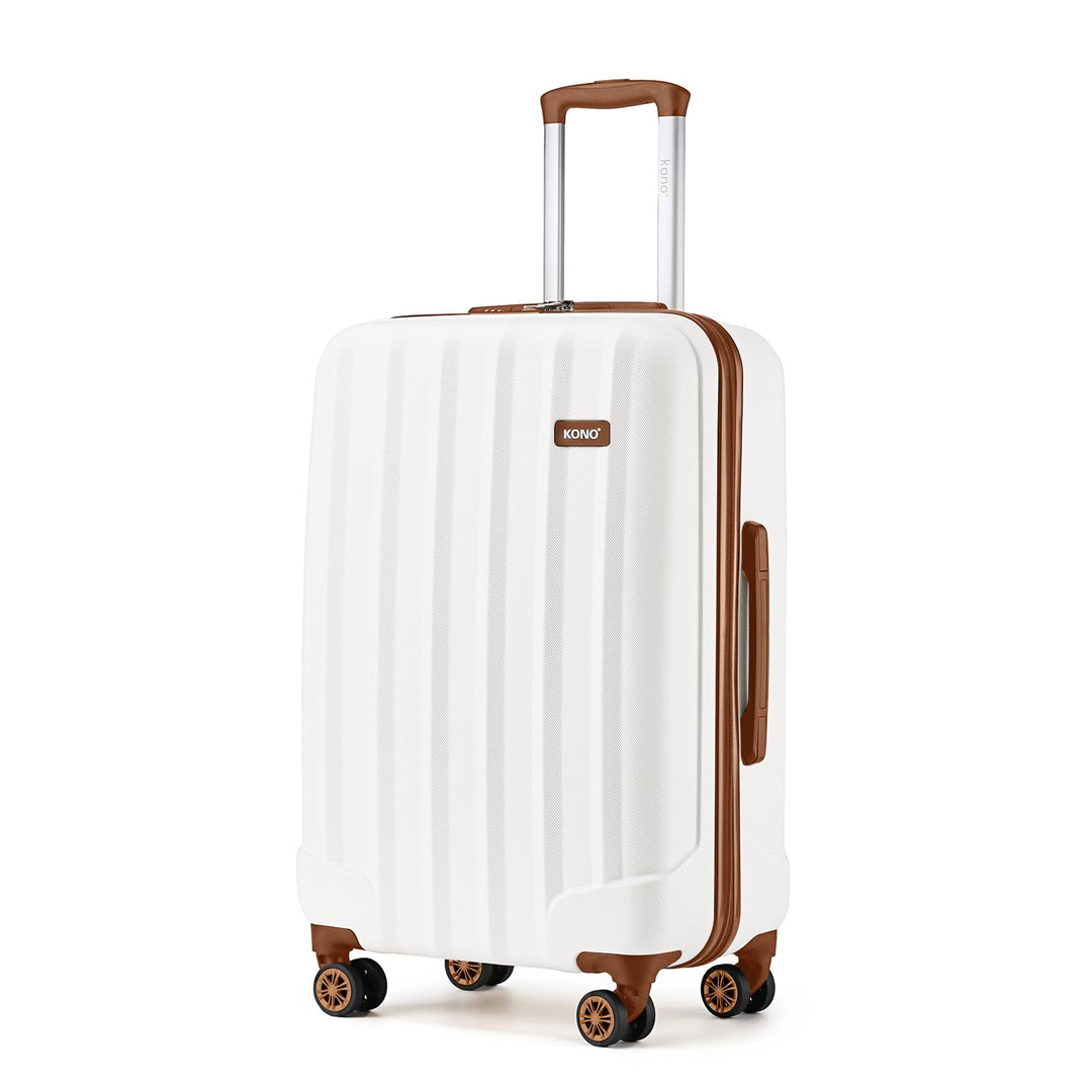 KONO Hartschale Gepäck Leichten ABS Reisekoffer Rollenkoffer 4 Rollen Cremeweiss L, Cremeweiss L