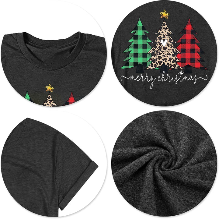Weihnachtsbaum T-Shirt Für Damen Merry Christmas Bedruckte T-Shirts Kurzarm Holiday Tshirt Oberteile