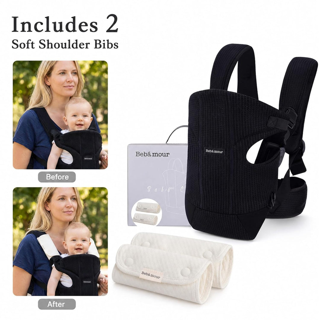 Bebamour Babytrage Vorder und Rückentrage mit 2 Schulterlätzchen, Black, Black