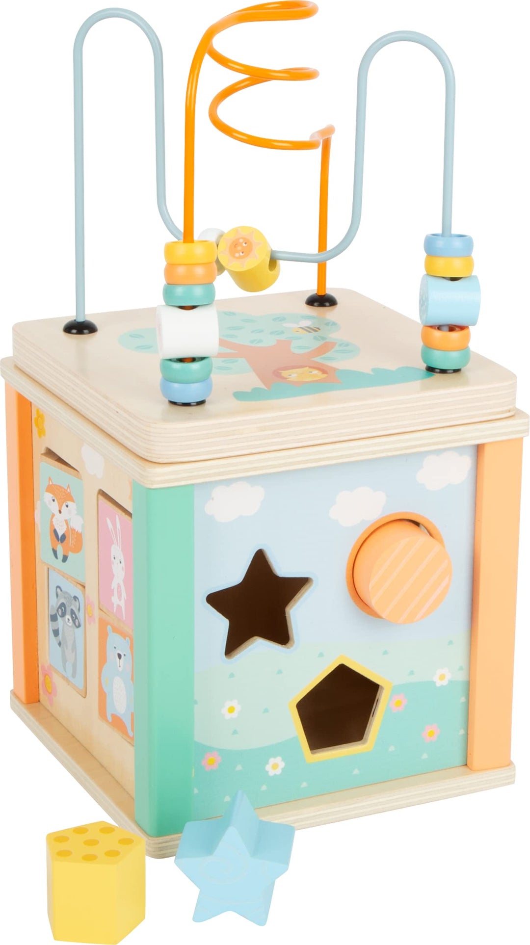 small foot Motorikwürfel Pastell, Motorikspielzeug für Kleinkinder, bespielbar von fünf Seiten, ab 1