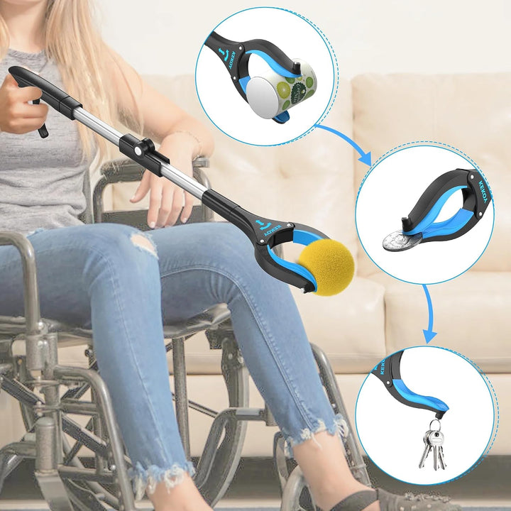 Kekoy Greifzange für Senioren 66cm Aluminium Müllzange, Himmelblau | Faltbare Greifer für Senioren,