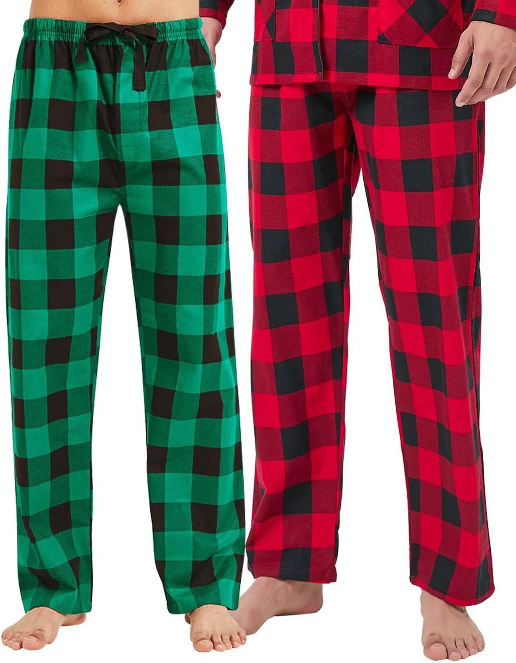 GLOBAL Herren Schlafanzughose 100% Baumwolle Flanell S Rot & Grün 2417-11, S Rot & Grün 2417-11