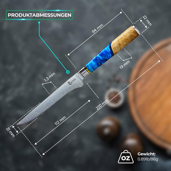 Calisso Filetiermesser 67 Lagen Damaststahl - Damastmesser, Küchenmesser, Ausbeinmesser, Messer