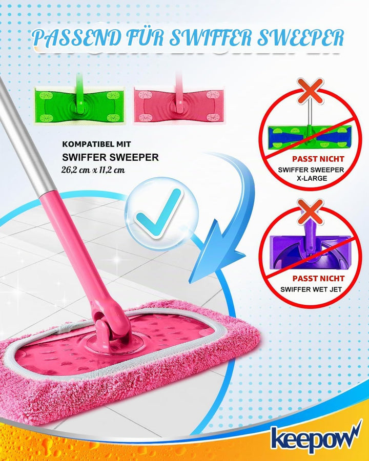 KEEPOW 8 Stück Mikrofaser Tücher für Swiffer Bodenwischer, Nass &amp; Trocken, Wiederverwendbare für Swi