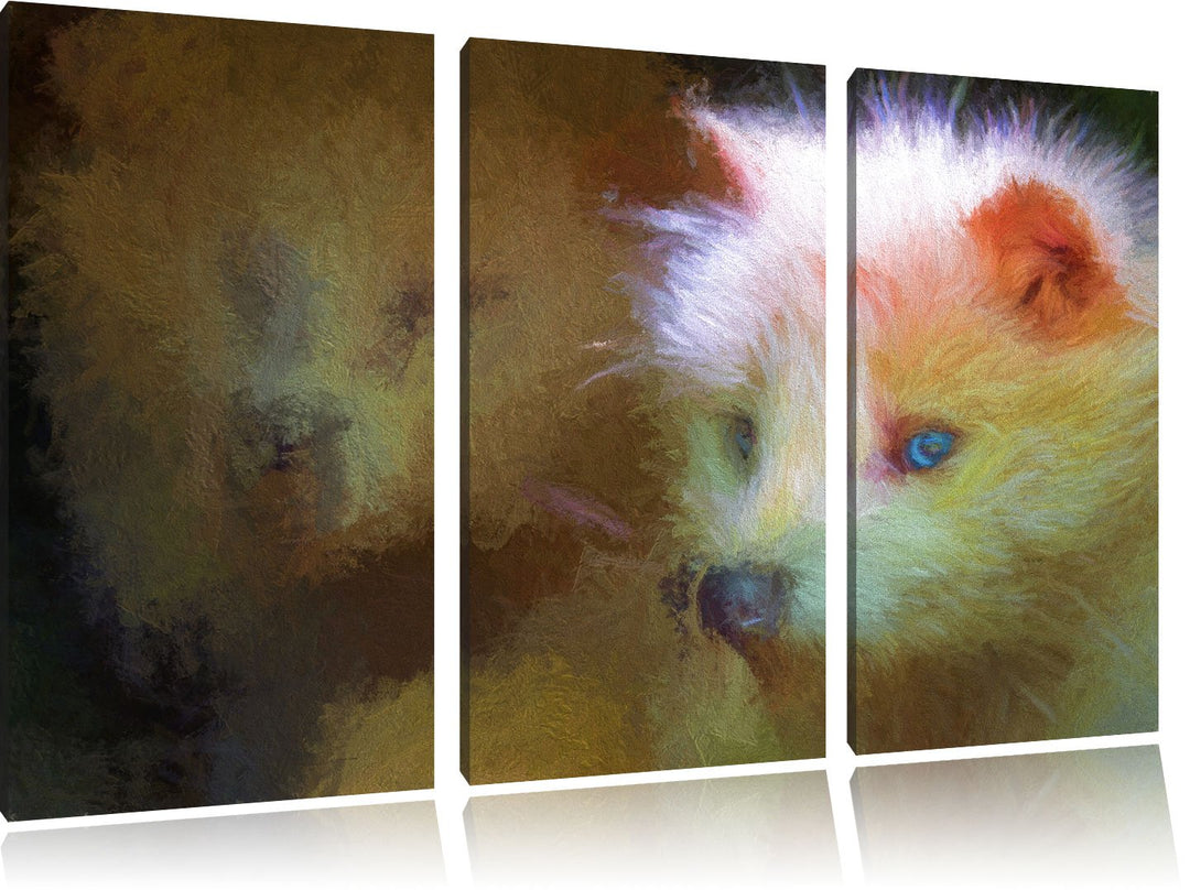 Polarfuchs in Höhle NewArt 3-Teiler Leinwandbild 120x80 Bild auf Leinwand, XXL riesige Bilder fertig