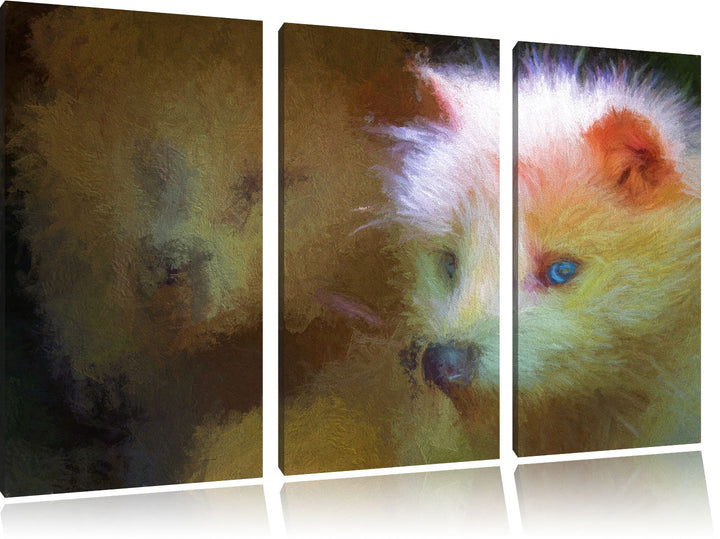 Polarfuchs in Höhle NewArt 3-Teiler Leinwandbild 120x80 Bild auf Leinwand, XXL riesige Bilder fertig