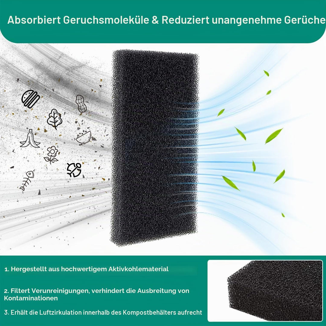 10 Stück Aktivkohle-Ersatzfilterset Kompatibel mit Rotho Bio-Kompostbehälter (9 Liter), 1779905519 u