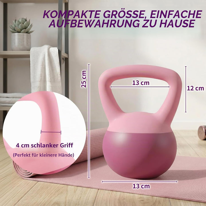 Soft Kettlebell 4-12kg - Bodenschonend und Leise, Eisensand-Kugelhantel mit ergonomischem Griff für