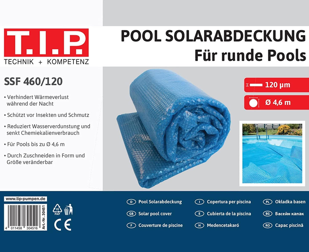 T.I.P. Solarfolie - Poolabdeckung für Rundpools Ø 4,6 m (Solardeckplane, Poolcover, Aufheizen durch