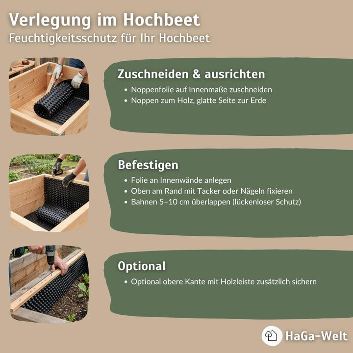 Noppenfolie Hochbeet &amp; Hauswand – 1,5m Breite | 5m Länge – Hochbeetfolie zum Feuchtigkeitsschutz, Dr
