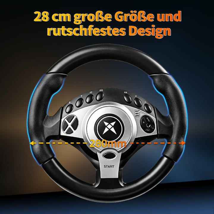 DOYO Rennrad mit 270/400°/900° Drehung, PC-Lenkrad mit Pedalen, Dual-Motor Vibration & Getriebeschal