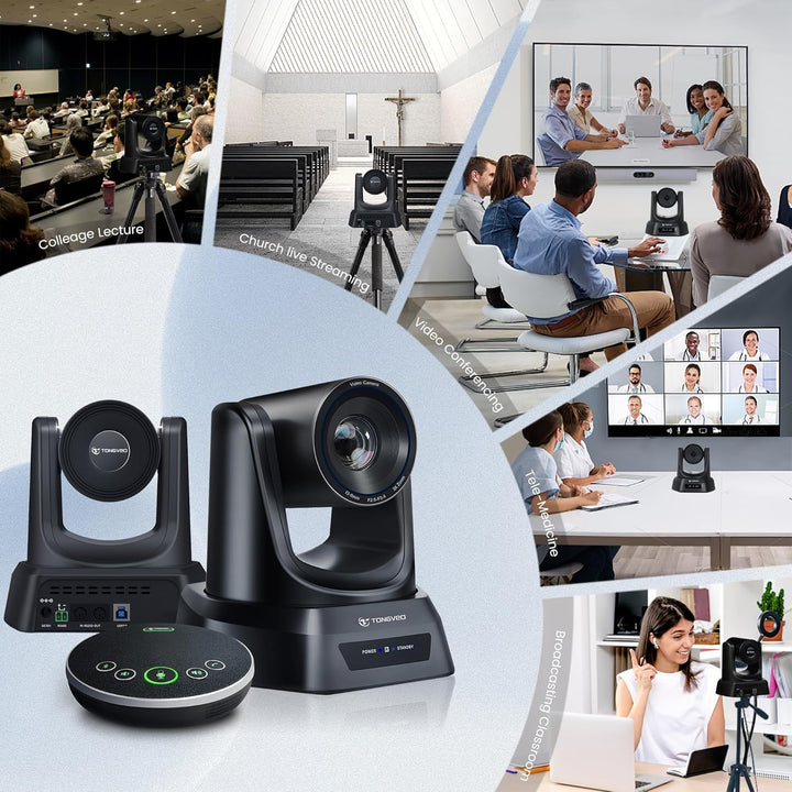 TONGVEO Kabelloses KI PTZ Kamerasystem mit Auto-Tracking &amp; Empfänger, Bluetooth Konferenzlautspreche