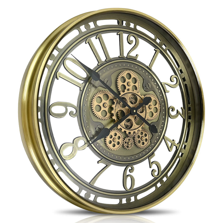 DORBOKER Wanduhr Gross mit Beweglichen Zahnrädern Moderne Industrial Steampunk XXL Vintage Retro Ant
