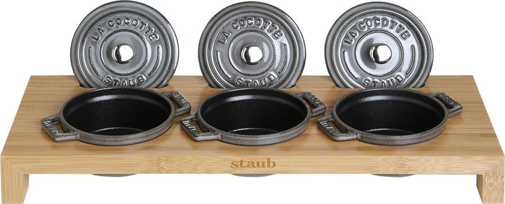Staub 40510-299-0 Servierbrett für 3 Mini-Cocottes 42 x 16 cm Servierbrett, Gusseisen, Braun, 42 x 1