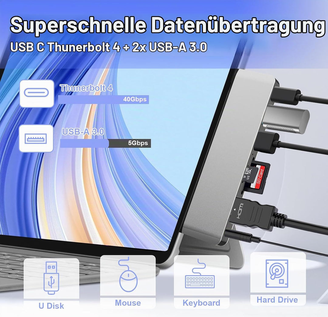 Surface Pro 12 Zubehör Dockingstation, USB-Hub und Adapter mit 4K HDMI, USB-C Thunderbolt 4 (Display