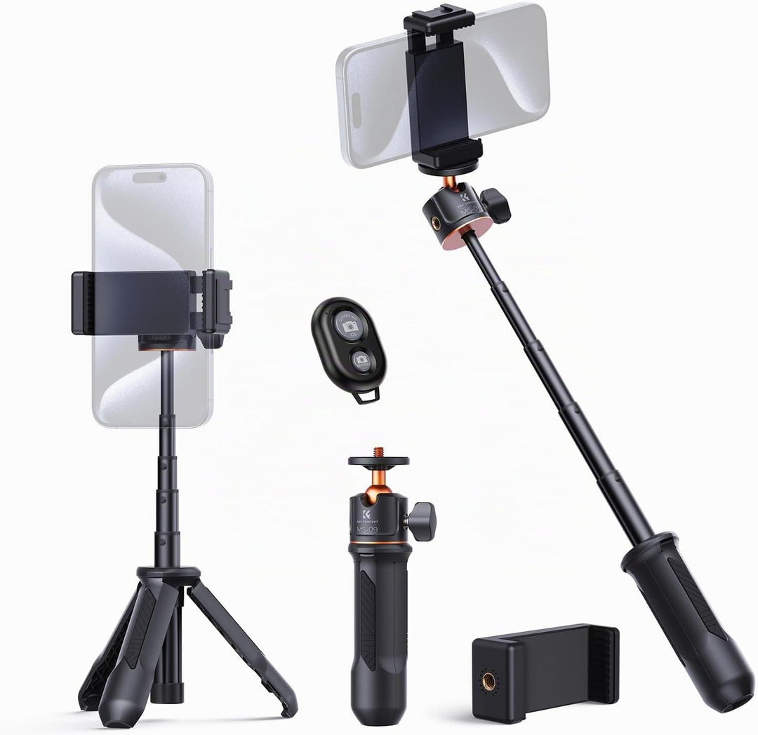 Mini Stativ,K&F Concept MS09 Selfie Stick Tischstativ,Desktop Vlogging-Stativ mit 360° Kugelkopf,Han