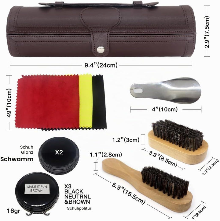 12pcs Shoe Polish & Care Kit - Leather Shoe Shine Kit with Brown Black Wax, Shoe Brushes for Polishi