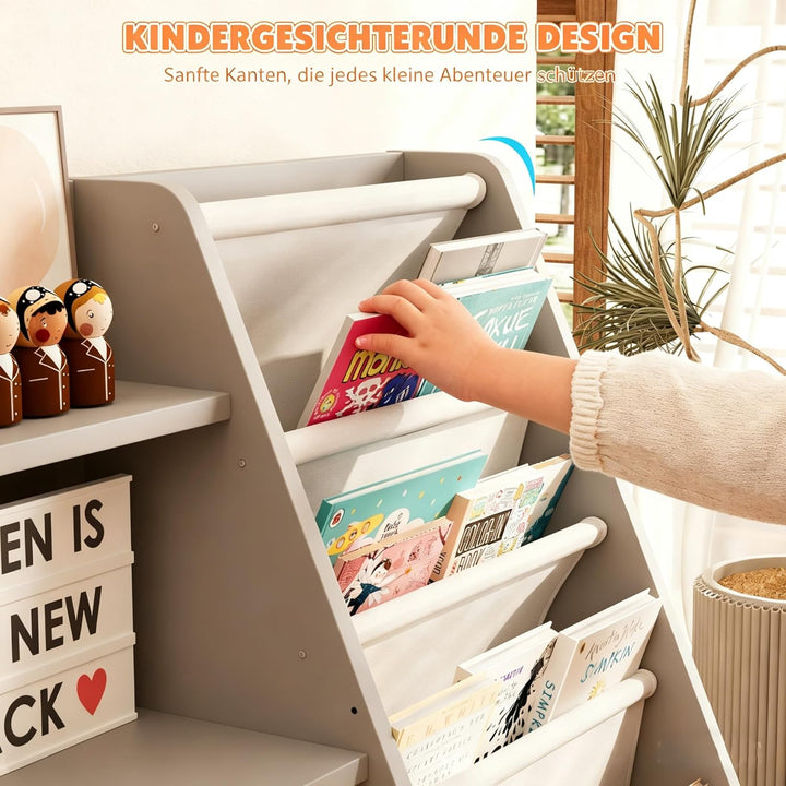 Kinderregal Bücherregal für Kinder 90x40x80cm, mit 5 Ablage und 4 offenen Fächern, Holz, Spielzeugre