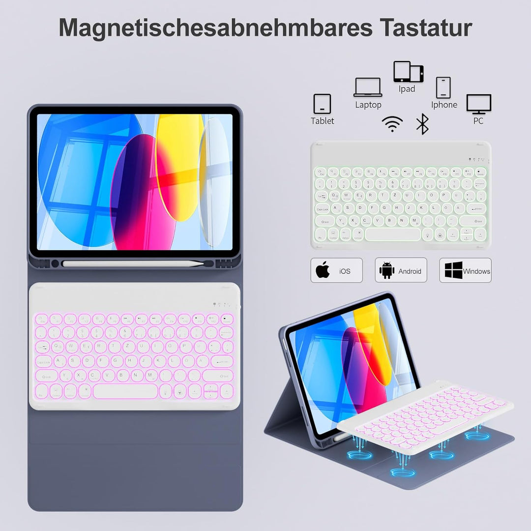 ZOPSGYU Hülle mit Tastatur für iPad A16 11. /10. Generation (2025/2022, 11/10,9 Zoll), Farben Beleuc