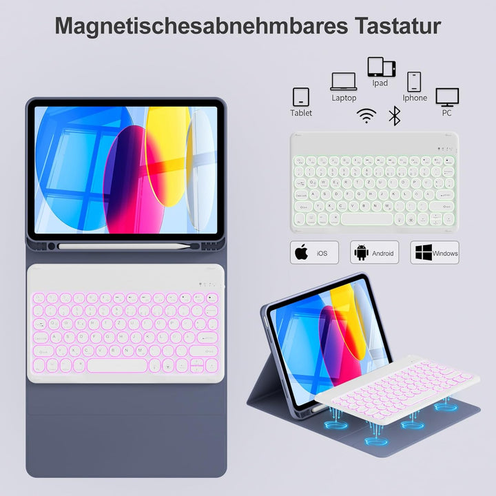 ZOPSGYU Hülle mit Tastatur für iPad A16 11. /10. Generation (2025/2022, 11/10,9 Zoll), Farben Beleuc