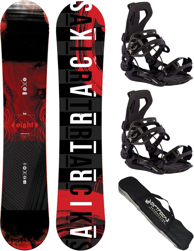 Airtracks Herren Snowboard Set – Eight Hybrid Rocker Snowboard Wide - Snowboardbindung Master Fastec