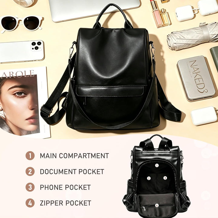 shepretty Damen Rucksack Anti Diebstahl Umhängetasche Multifunktions Schultaschen 099-6766schwarz M,