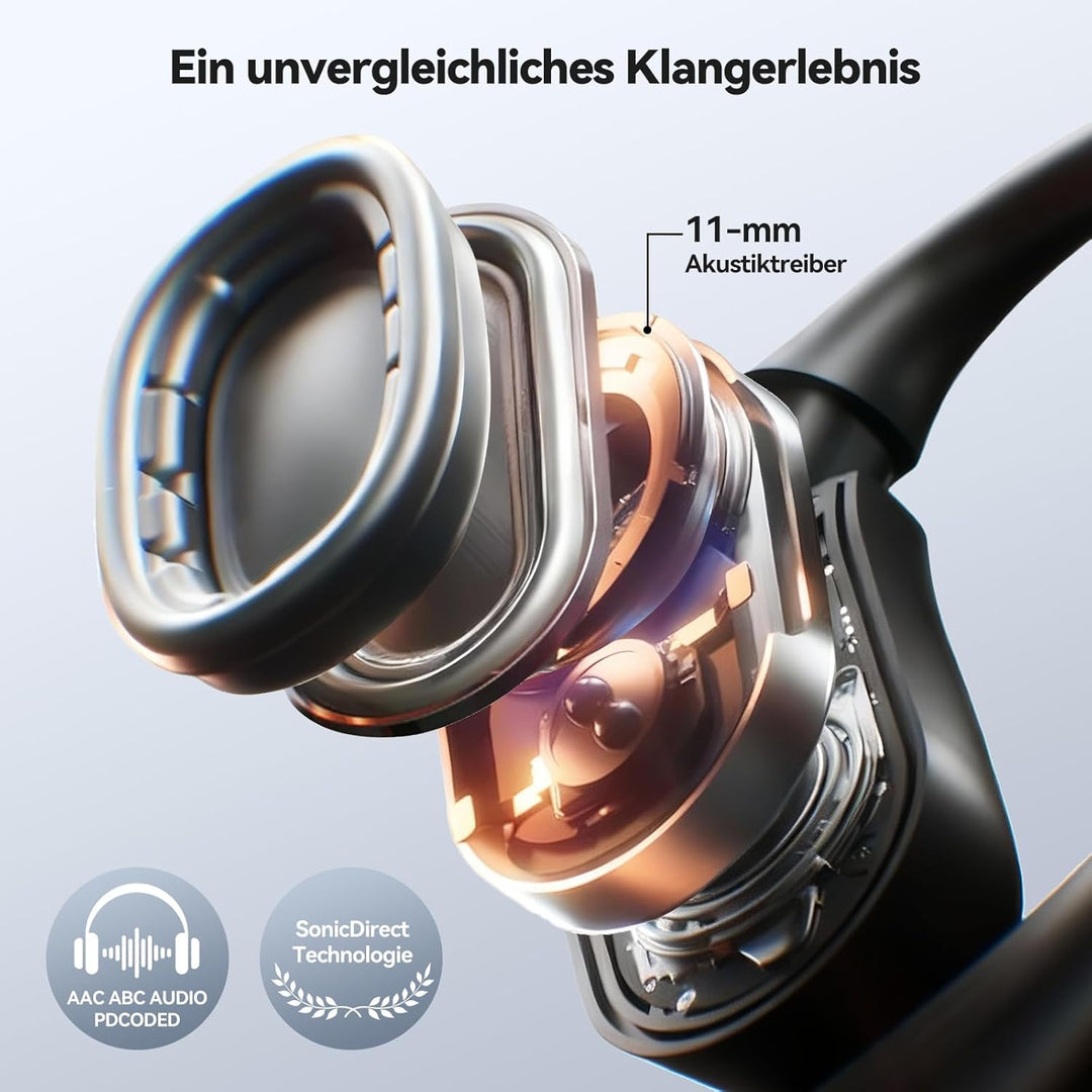 TECKNET Open-Ear Kopfhörer, Bluetooth Kopfhörer Kabellos, Knochenschall Ohrbügel, 60 Stunden Spielze