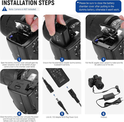 Neewer NP-FZ100 AC-Netzteil und DC-Koppler-Dummy-Akku-Ladegerät-Set, kompatibel mit Sony A1, A9 II,