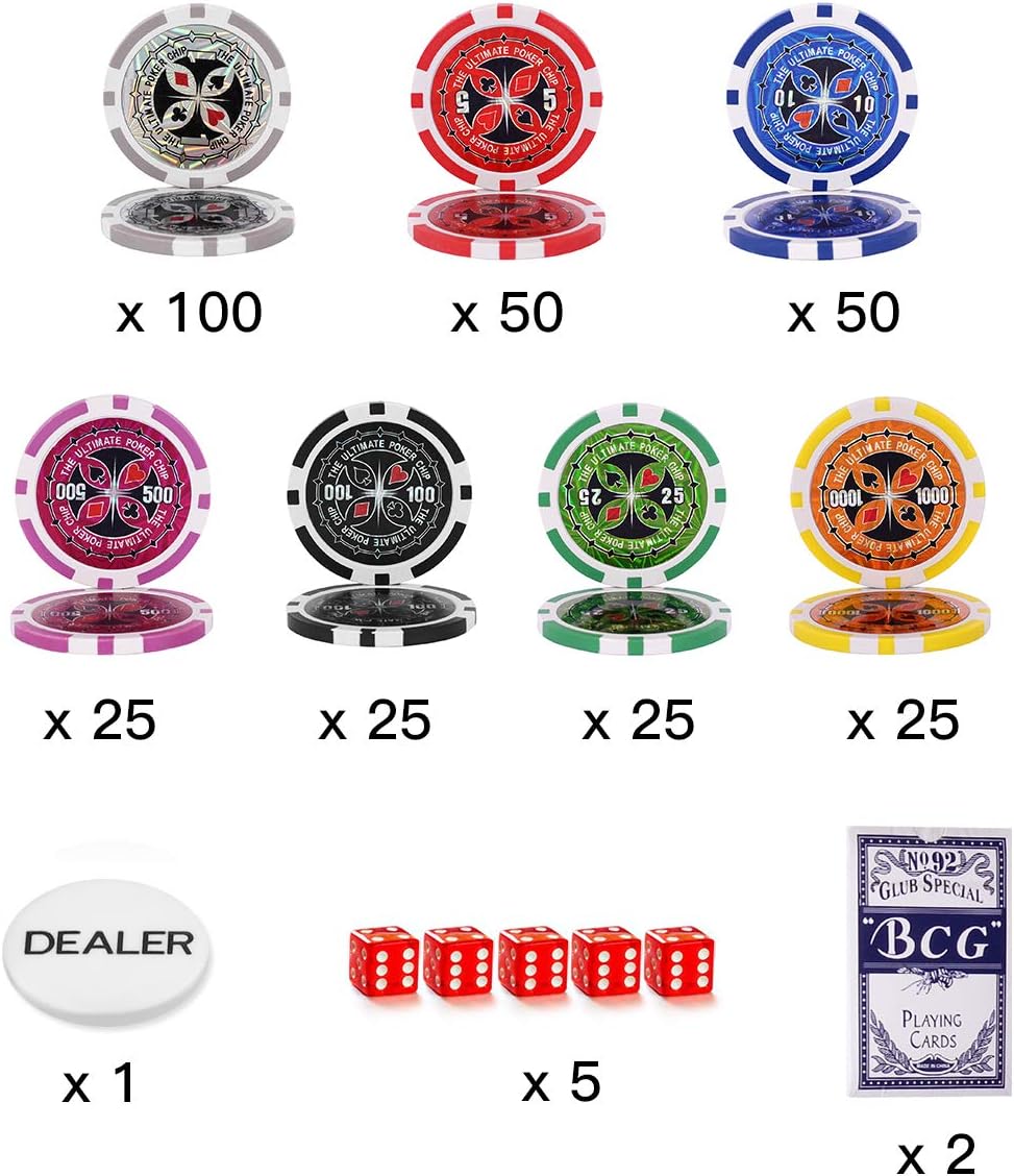 DREAMADE Poker-Set mit 300 Poker Chips, Pokerset Koffer Profi,Pokerkoffer aus Alu, Pokerspiel mit 1